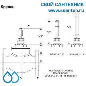 10168 Honeywell, V5025A1167 Клапан двухходовой (проходной) фланцевый, PN25, DN150, Kvs 360, 38мм, 2…200 °C