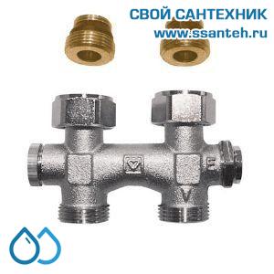 14837 HERZ 1306602 Узел Н-образный для нижнего подключения прямой, 1/2"-3/4"(ЕК), 90°C, 10 бар, с регулируемым байпасом