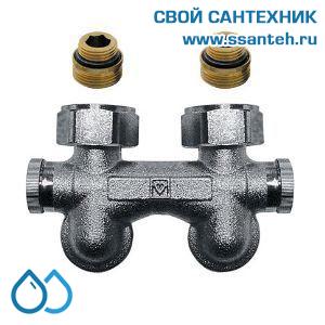 14846 HERZ 1316612 Узел Н-образный для нижнего подключения угловой, 1/2"-3/4"(ЕК), 90°C, 10 бар, с фиксированным байпасом