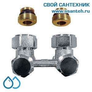 14855 HERZ 1346612 Узел Н-образный для нижнего подключения угловой, 1/2"-3/4"(ЕК), 90°C, 10 бар, двусторонний слив и наполнение