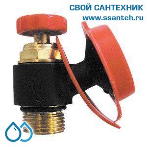 17534 Termicus Кран сливной 3/8" НР с соединителем для подключения шланга 3/4" НР (красный)