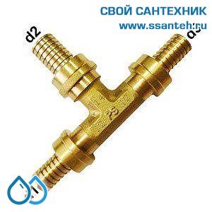 18137 Herz, P551803 Тройник  латунный под надвижную гильзу, 18x2,5-14х2,0-14х2,0